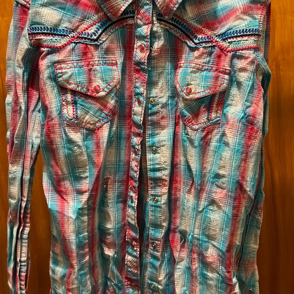 Ariat Blue and Red Plaid Fitted Shirt